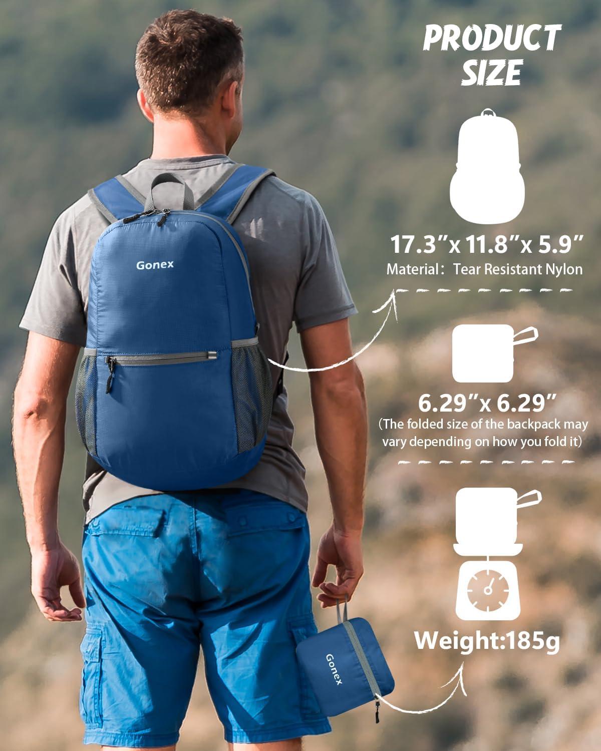 image:imageGonex Ultra Lightweight Packable Backpack 20L Daypack Handy Foldable Camping Outdoor Travel Cycling BackpackingDark Blue