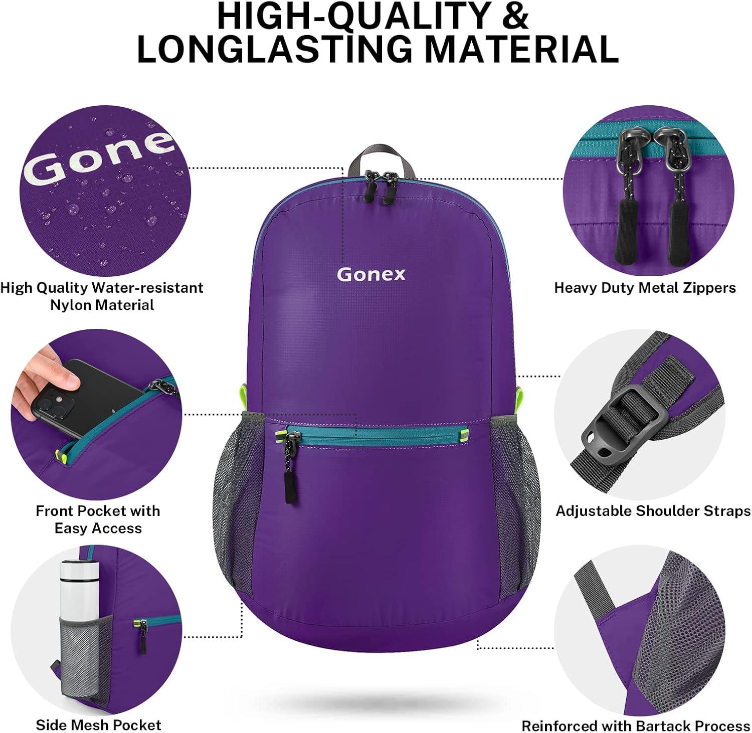 image:imageGonex Ultra Lightweight Packable Backpack 20L Daypack Handy Foldable Camping Outdoor Travel Cycling BackpackingPurple