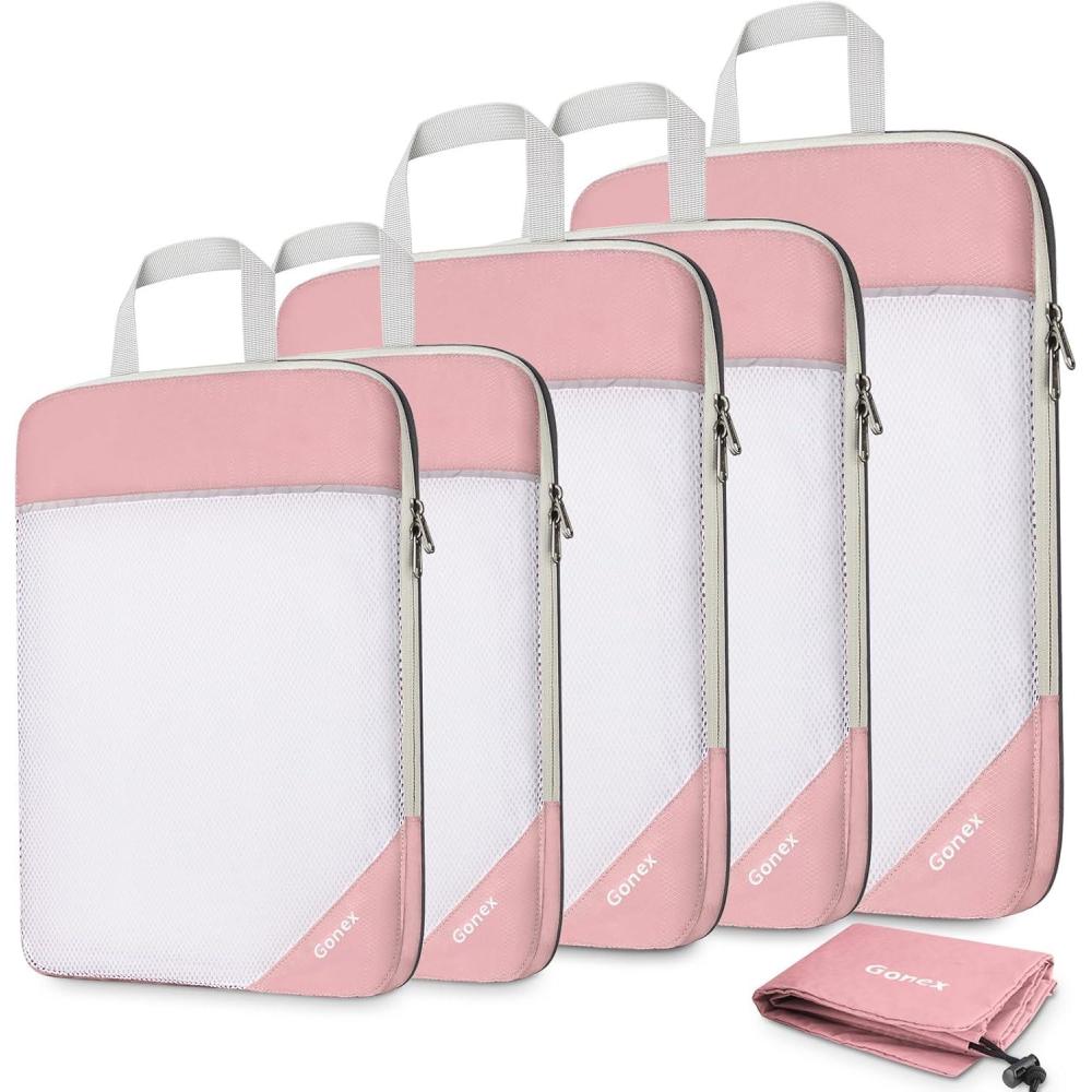 image:imageCompression Packing Cubes Gonex Extensible Storage Mesh Bags OrganizersA 6 PCS New Size Higher Pink