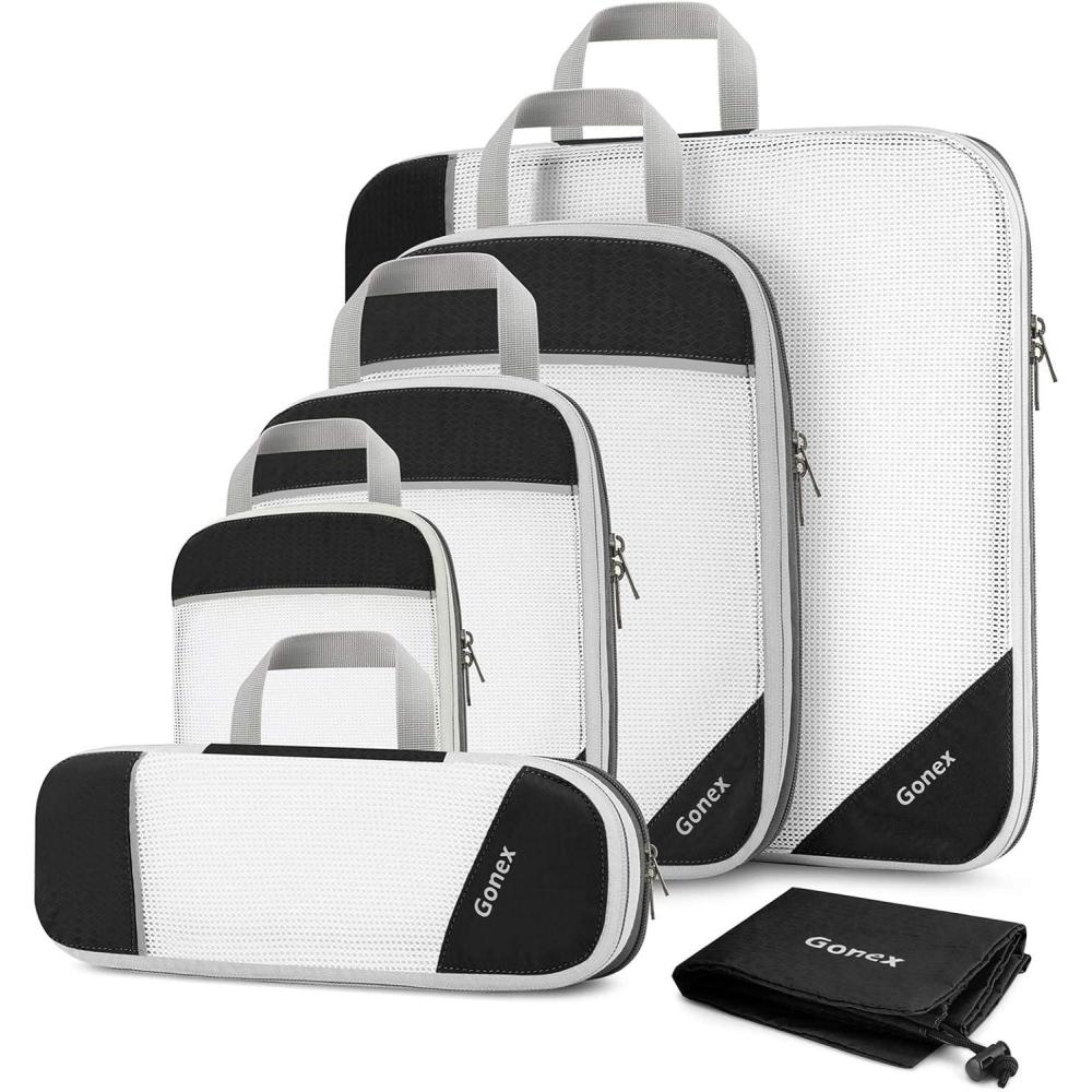image:imageCompression Packing Cubes Gonex Extensible Storage Mesh Bags OrganizersB 6 PCS Black