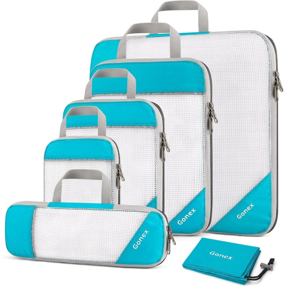 image:imageCompression Packing Cubes Gonex Extensible Storage Mesh Bags OrganizersB 6 PCS Blue