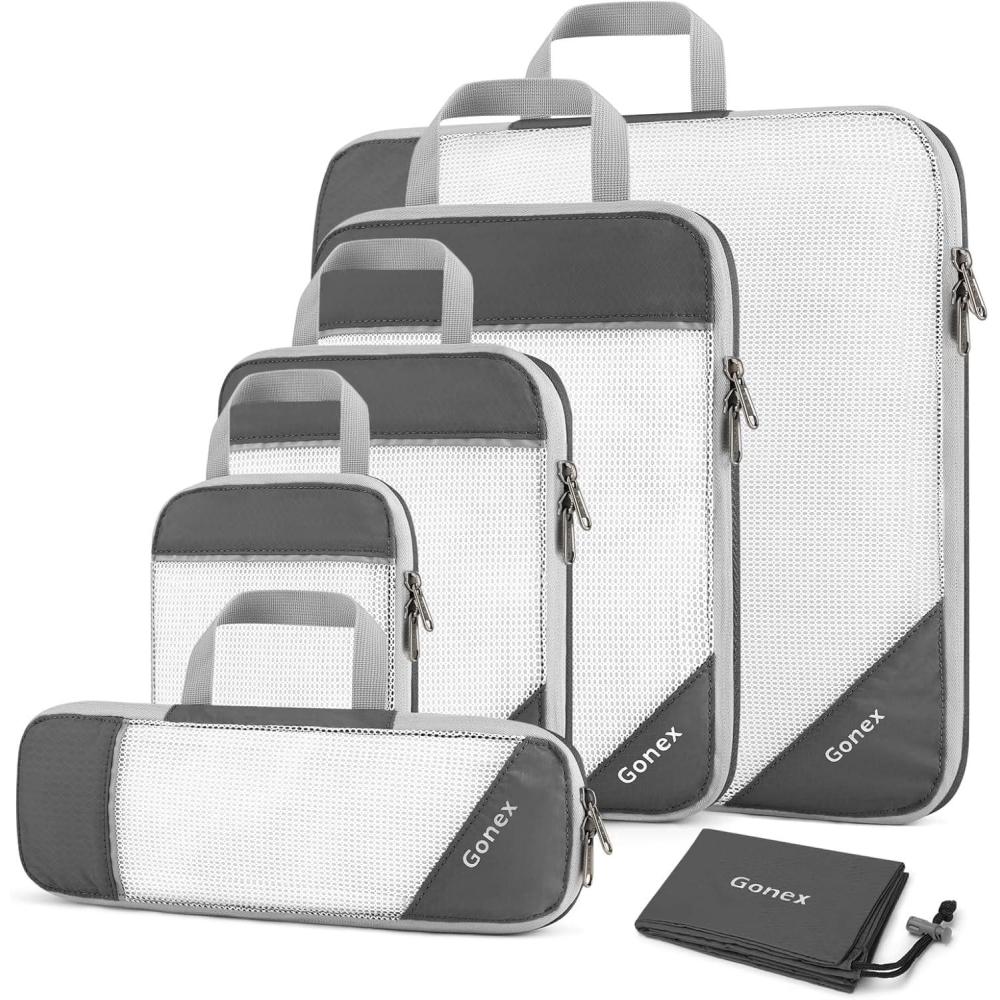 image:imageCompression Packing Cubes Gonex Extensible Storage Mesh Bags OrganizersB 6 PCS Gray