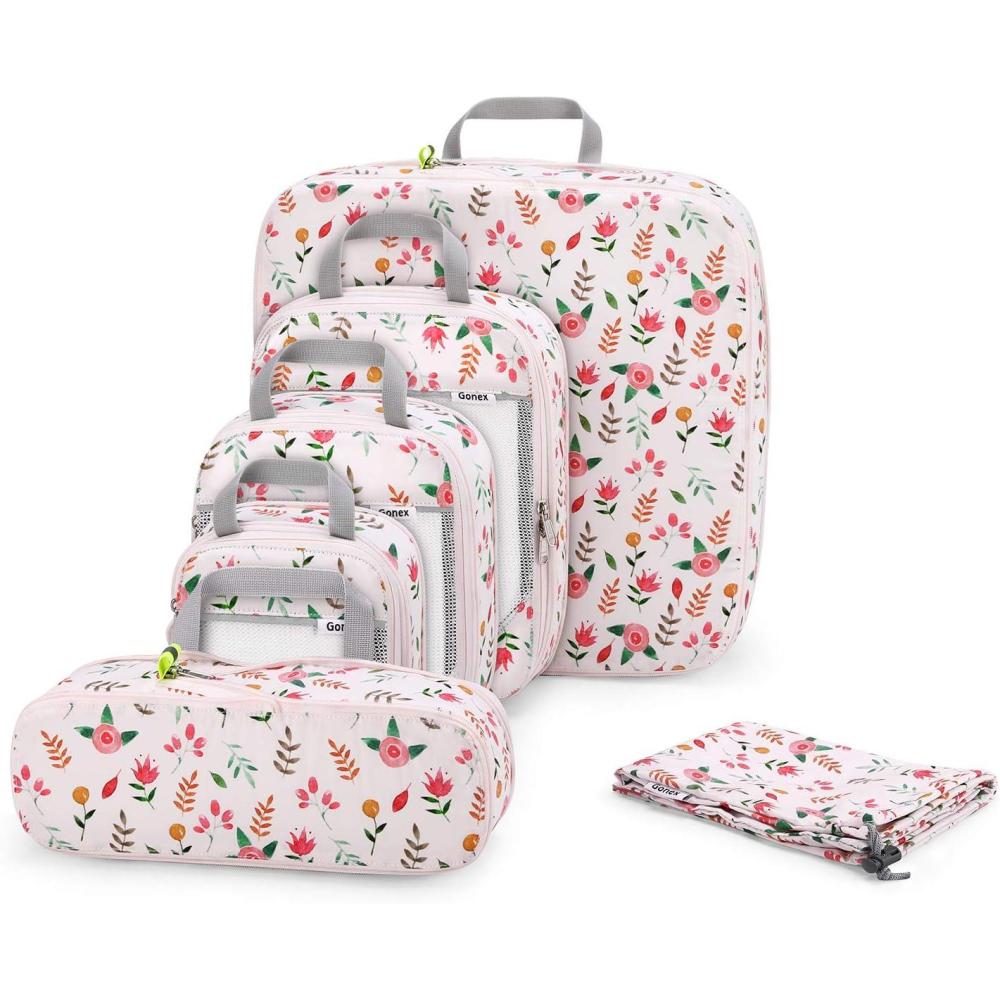 image:imageCompression Packing Cubes Gonex Extensible Storage Mesh Bags OrganizersC 6 PCs Floral Pink