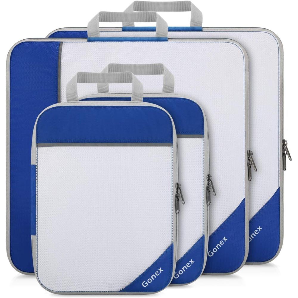 image:imageCompression Packing Cubes Gonex Extensible Storage Mesh Bags OrganizersD 4 PCS Deep Blue