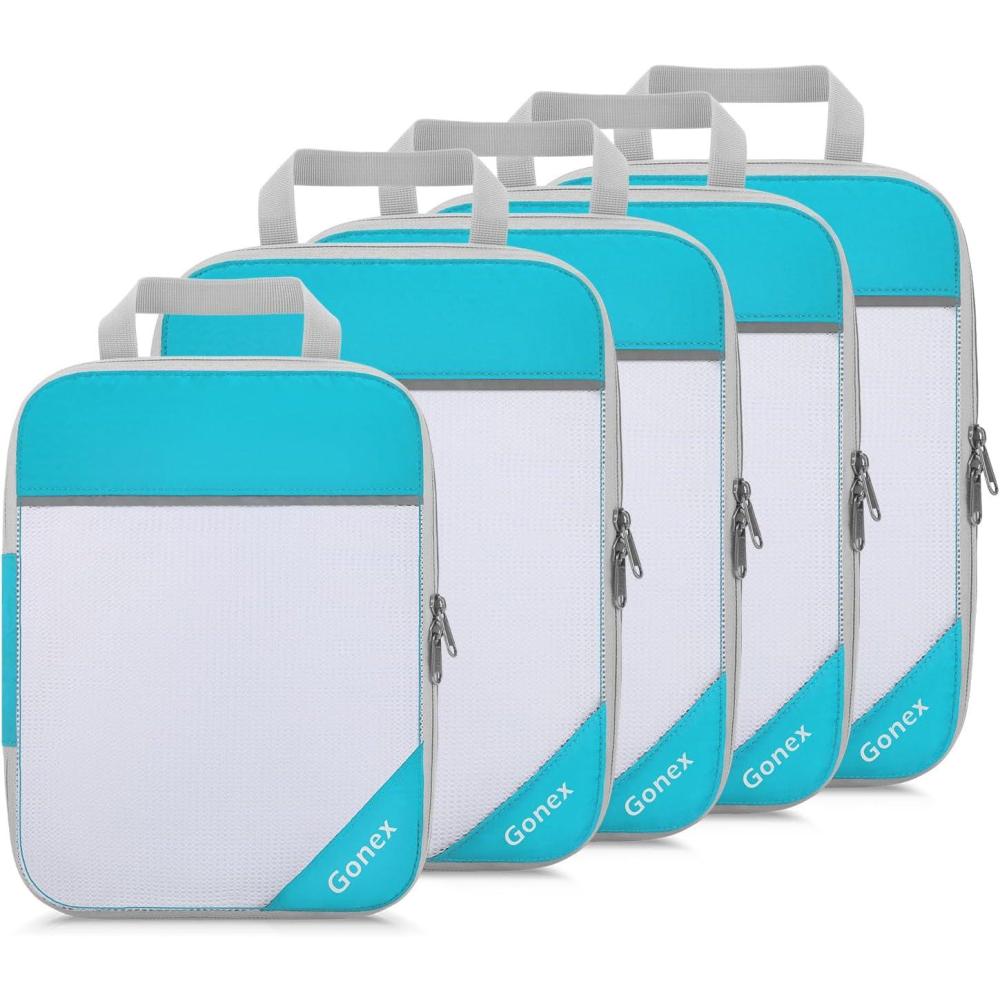 image:imageCompression Packing Cubes Gonex Extensible Storage Mesh Bags OrganizersE 5 PCS Blue