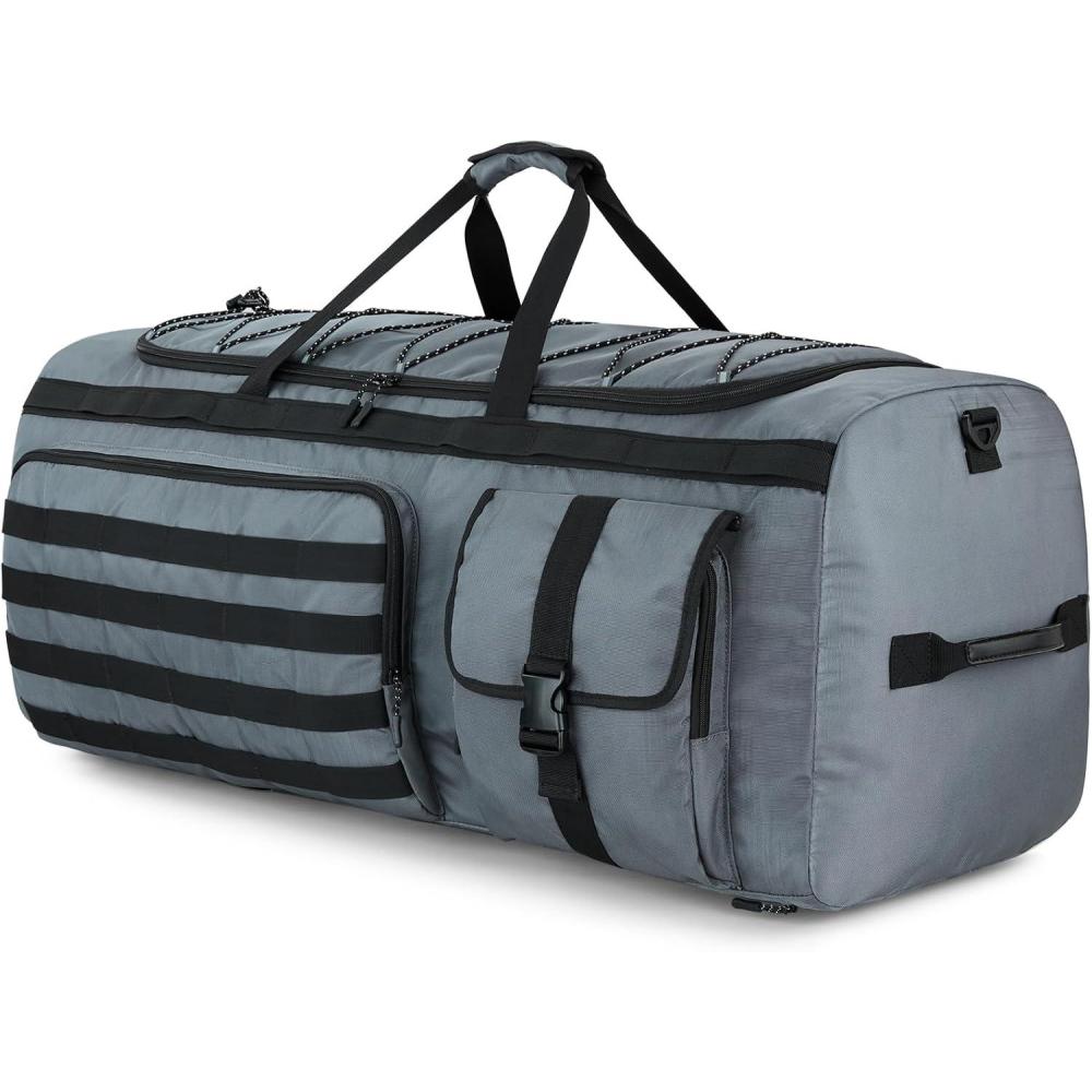 image:imageGonex 130L Extra Large Duffel Bag for Men Heavy Duty 3 in 1 Convertible Carry Travel Duffle with Shoe Compartment Tactical Loops Sports Gear Bag for Family Trips BlackGrey