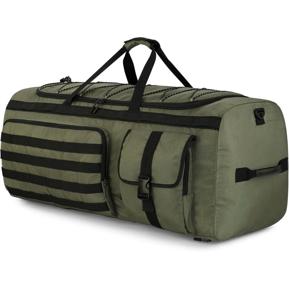 image:imageGonex 130L Extra Large Duffel Bag for Men Heavy Duty 3 in 1 Convertible Carry Travel Duffle with Shoe Compartment Tactical Loops Sports Gear Bag for Family Trips BlackArmy Green