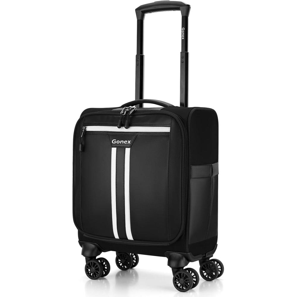 image:imageGonex 16 inch Underseat Carry On Luggage with Spinner Wheels Water Resistant PVC Wheeled Travel Bag Airline Approved Softside Small Rolling Personal Item Suitcase for Men Women BlackBlack