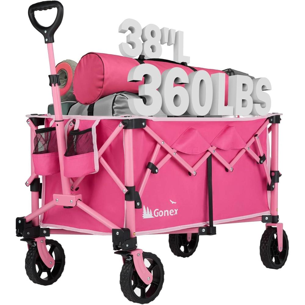 image:imageGonex 220L Collapsible Foldable Wagon Cart with 360lbs Weight Capacity 38L Folding Utility Garden Cart with Detachable Wheels for Grocery Sports Shopping Camping BlackPink