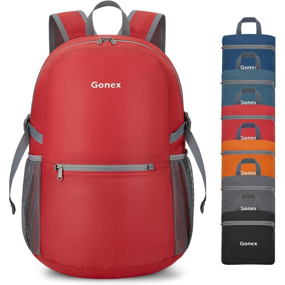 image:imageGonex 30L Ultra Lightweight Packable Backpack Handy Foldable Daypack for Camping Outdoor Travel Cycling BackpackingRed