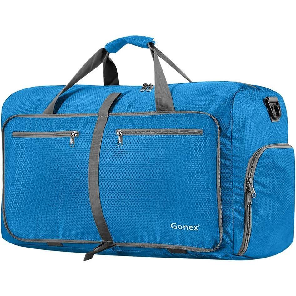 image:imageGonex 40L 60L 80L 100L 150L Large Foldable Travel Duffle Bag with Shoes Compartment Packable Lightweight Water Repellent Duffel Bag for Camping Gym Weekender BagSky Blue