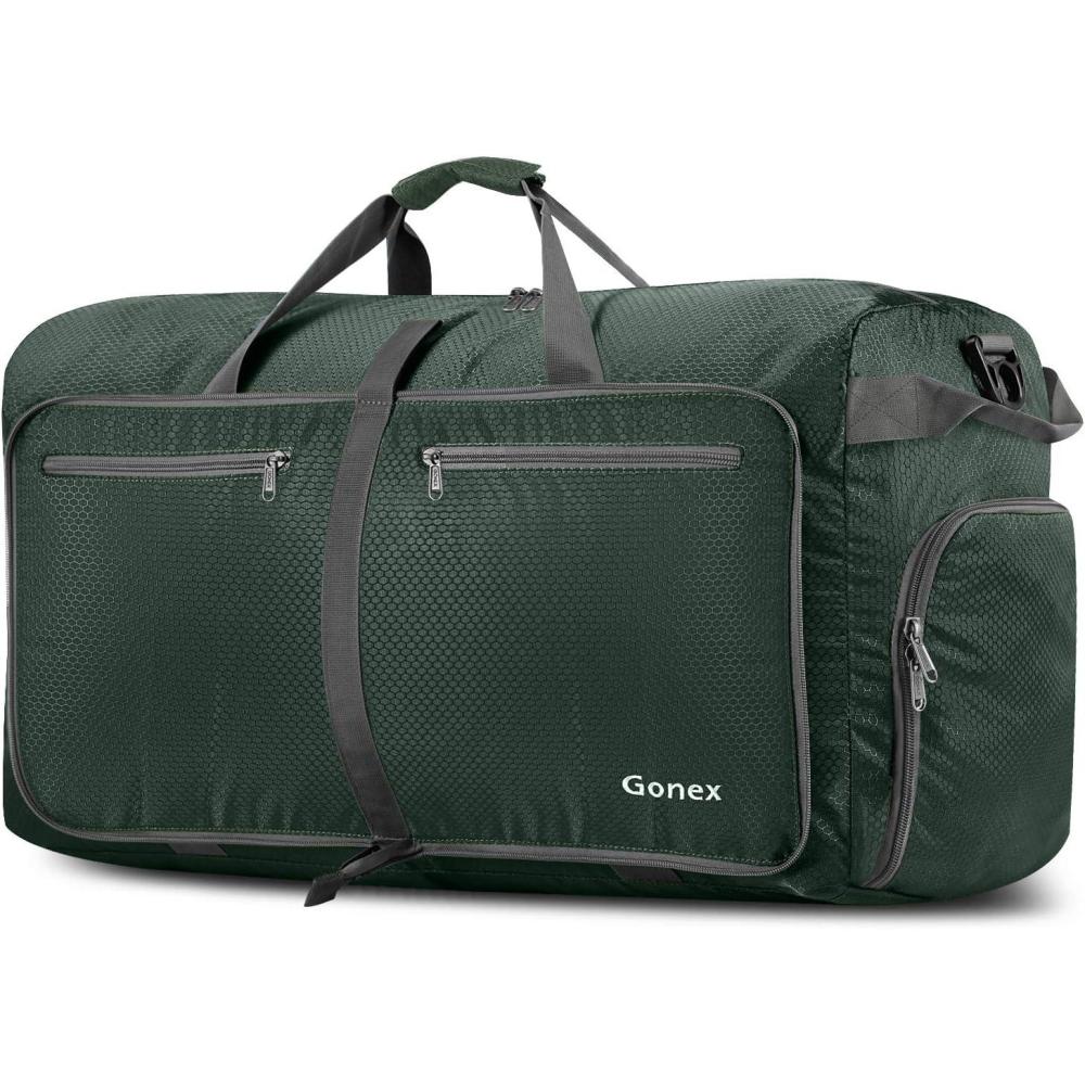 image:imageGonex 40L 60L 80L 100L 150L Large Foldable Travel Duffle Bag with Shoes Compartment Packable Lightweight Water Repellent Duffel Bag for Camping Gym Weekender BagDark Green