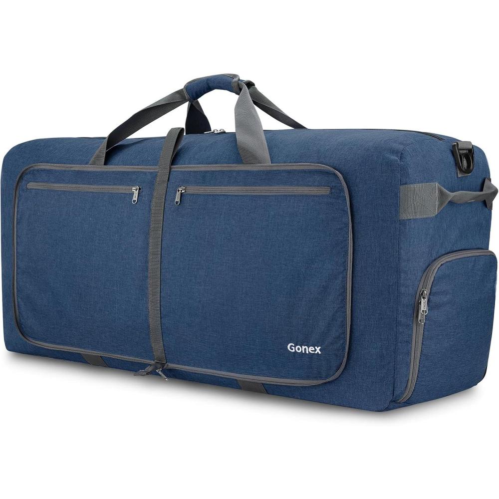 image:imageGonex 40L 60L 80L 100L 150L Large Foldable Travel Duffle Bag with Shoes Compartment Packable Lightweight Water Repellent Duffel Bag for Camping Gym Weekender BagDark Blue