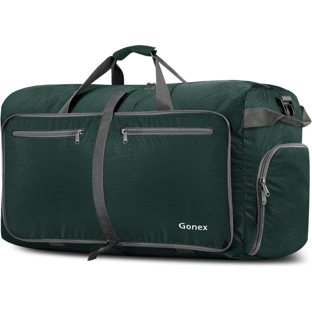 image:imageGonex 40L 60L 80L 100L 150L Large Foldable Travel Duffle Bag with Shoes Compartment Packable Lightweight Water Repellent Duffel Bag for Camping Gym Weekender BagBlackish Green