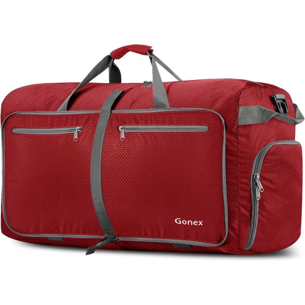 image:imageGonex 40L 60L 80L 100L 150L Large Foldable Travel Duffle Bag with Shoes Compartment Packable Lightweight Water Repellent Duffel Bag for Camping Gym Weekender BagRed