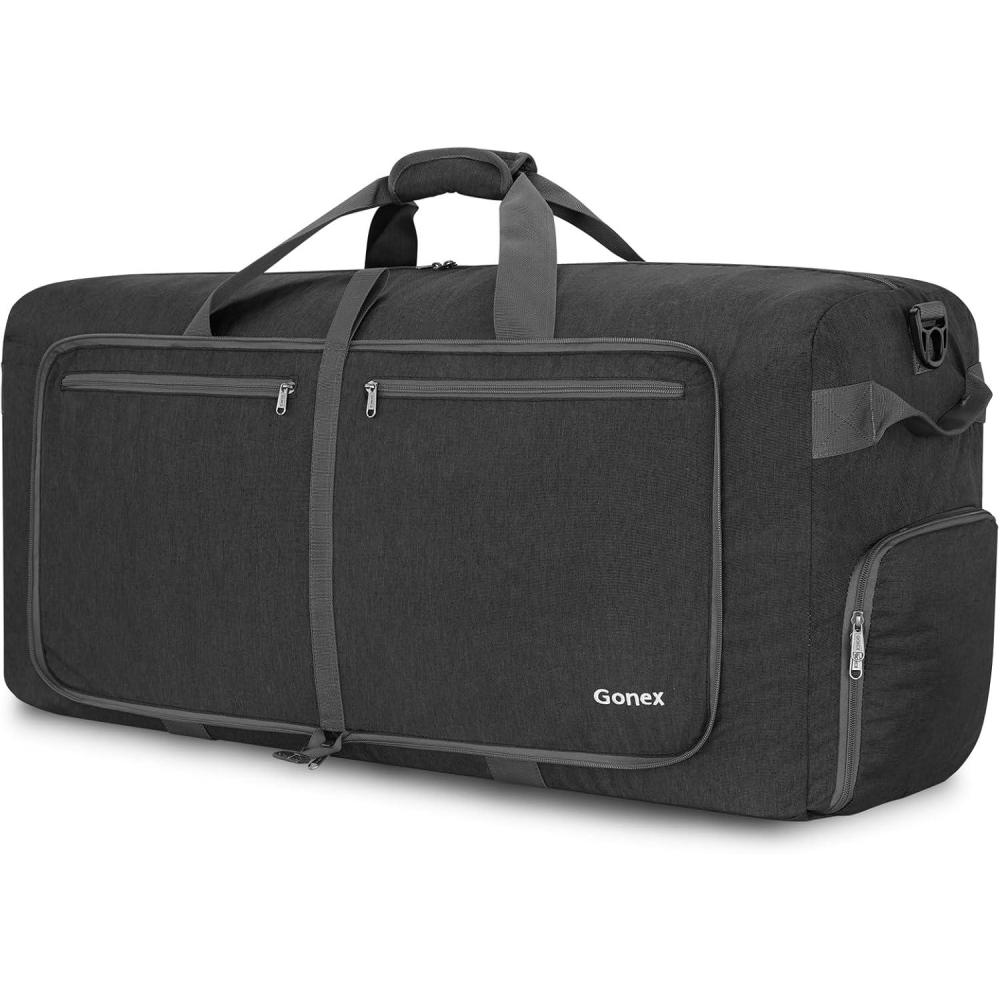 image:imageGonex 40L 60L 80L 100L 150L Large Foldable Travel Duffle Bag with Shoes Compartment Packable Lightweight Water Repellent Duffel Bag for Camping Gym Weekender BagDark Grey