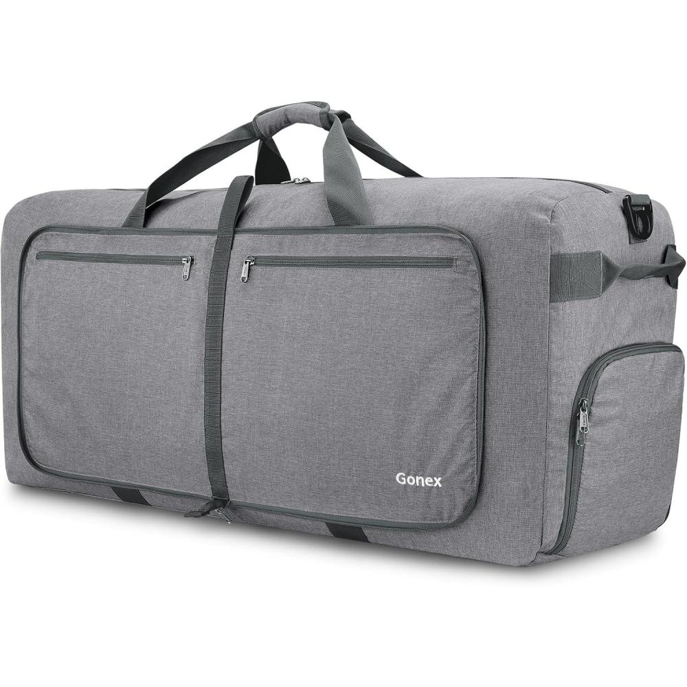 image:imageGonex 40L 60L 80L 100L 150L Large Foldable Travel Duffle Bag with Shoes Compartment Packable Lightweight Water Repellent Duffel Bag for Camping Gym Weekender BagLight Grey