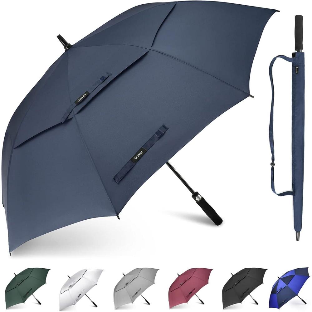 image:imageGonex 5462687280 Inch Extra Large Golf Umbrella Automatic Open Travel Rain Umbrella with Windproof Water Resistant Double Canopy Oversize Vented Umbrellas for 23 Men and UV Protection Multiple ColorsNavy