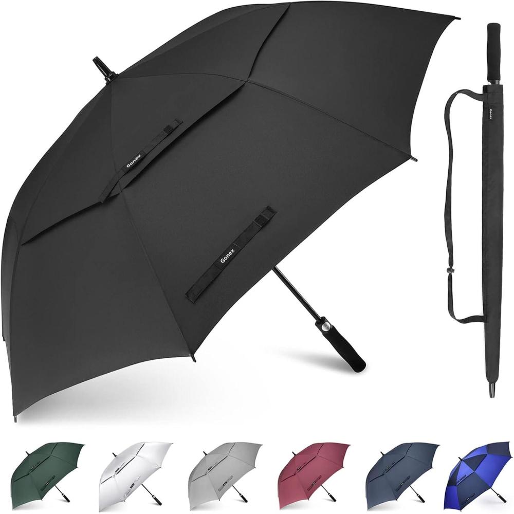 image:imageGonex 5462687280 Inch Extra Large Golf Umbrella Automatic Open Travel Rain Umbrella with Windproof Water Resistant Double Canopy Oversize Vented Umbrellas for 23 Men and UV Protection Multiple ColorsBlack