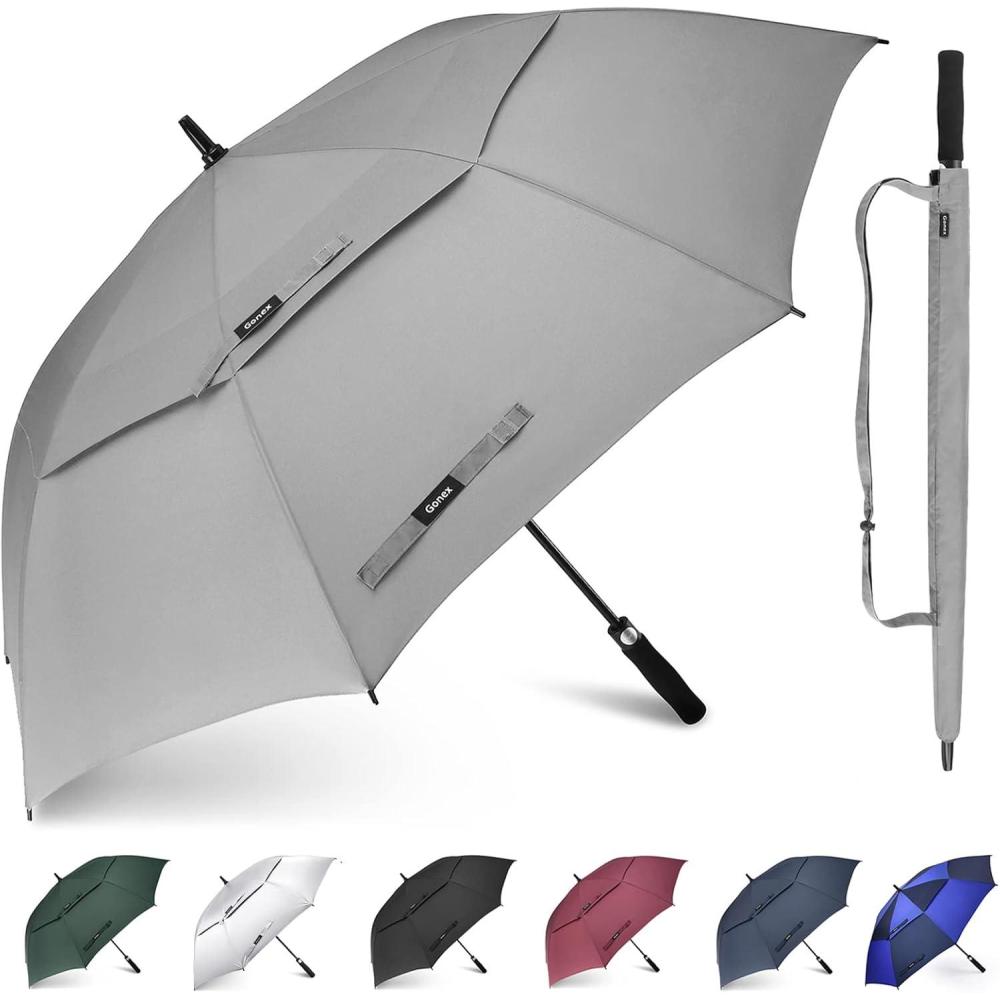 image:imageGonex 5462687280 Inch Extra Large Golf Umbrella Automatic Open Travel Rain Umbrella with Windproof Water Resistant Double Canopy Oversize Vented Umbrellas for 23 Men and UV Protection Multiple ColorsGrey