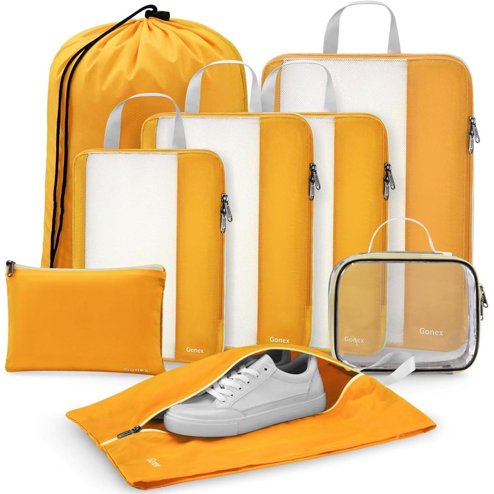 image:imageGonex 8 Set Compression Packing Cubes Expandable Mesh Organizer for Travel Accessories Essentials With Toiletry Laundry Shoe Cable Bags for Suitcases Blue8 PCS Orange
