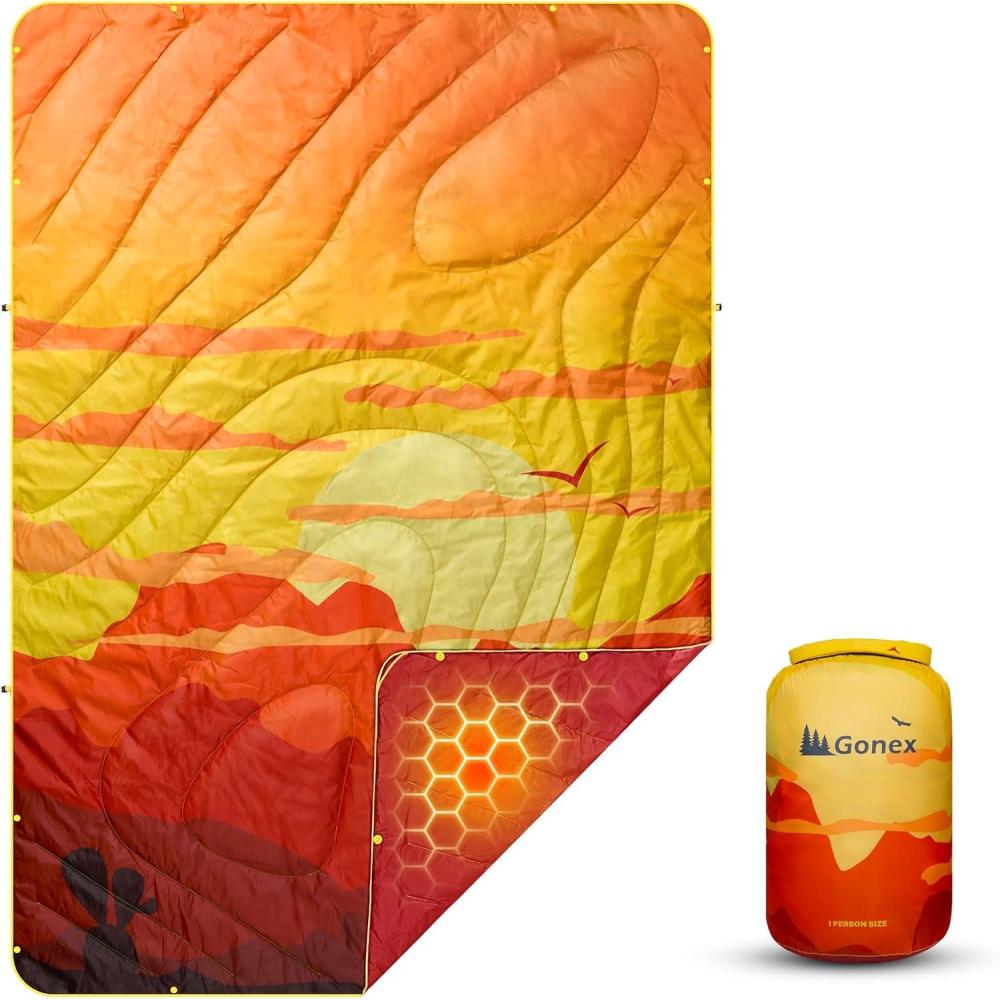 image:imageGonex Camping Blanket with AeroWarmth Tech Layer Puffy Printed Packable Blanket Ultralight amp Warm Wearable WaterResistant Quilt for Outdoor Camping Hiking Travel Picnics 79 X 55 IcebergDesert