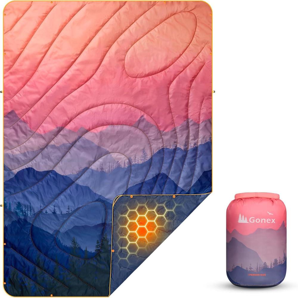 image:imageGonex Camping Blanket with AeroWarmth Tech Layer Puffy Printed Packable Blanket Ultralight amp Warm Wearable WaterResistant Quilt for Outdoor Camping Hiking Travel Picnics 79 X 55 IcebergSunset