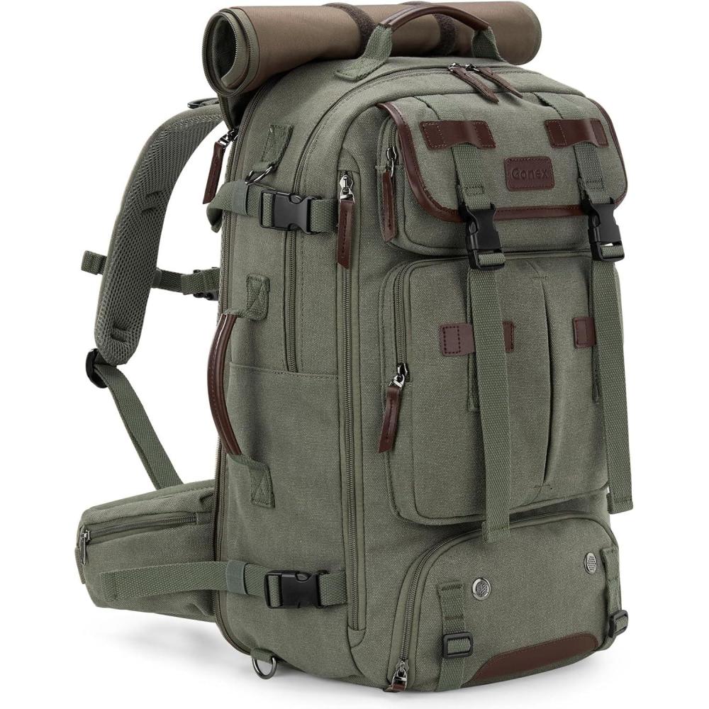 image:imageGonex Canvas Backpack Vintage 3in1 Convertible Laptop Bag for Travel Work amp College Large CarryOn Rucksack for Men amp Women Coffee BrownGreen