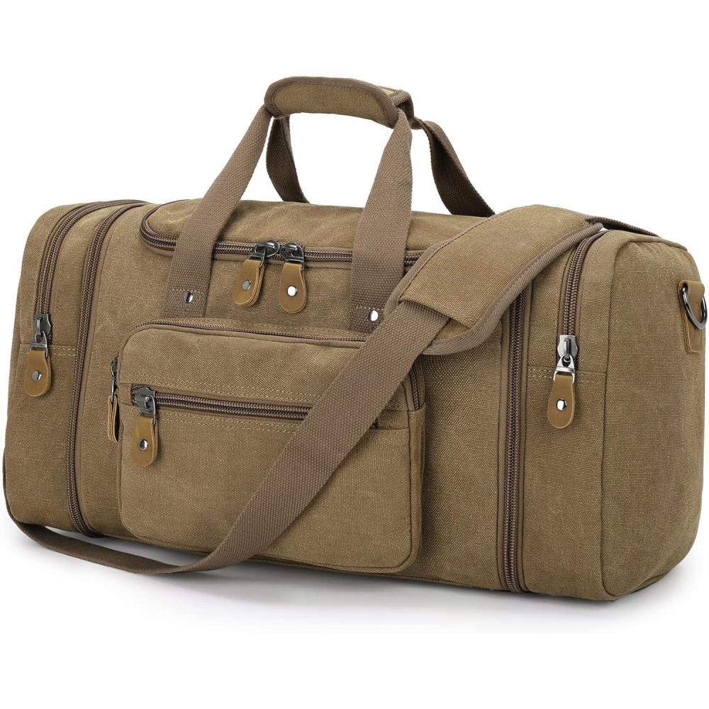 image:imageGonex Canvas Duffle Bag for Travel 60L Expandable Duffel Weekend Overnight Bag men Dark GrayCoffee