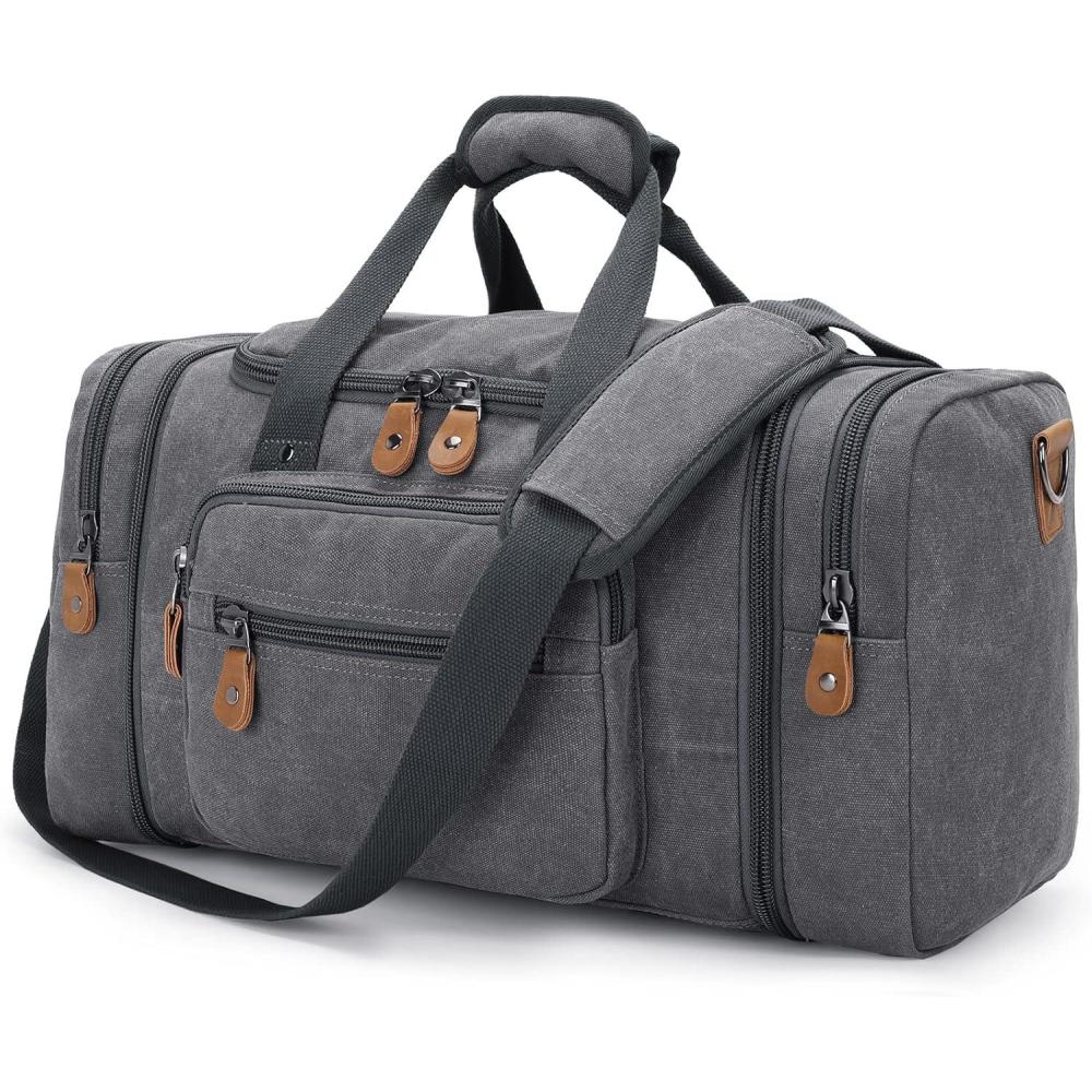 image:imageGonex Canvas Duffle Bag for Travel 60L Expandable Duffel Weekend Overnight Bag men Dark GrayGrey
