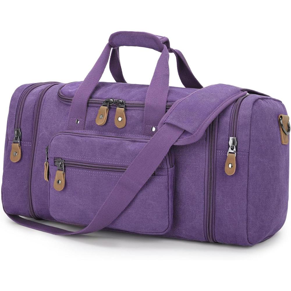 image:imageGonex Canvas Duffle Bag for Travel 60L Expandable Duffel Weekend Overnight Bag men Dark GrayPurple