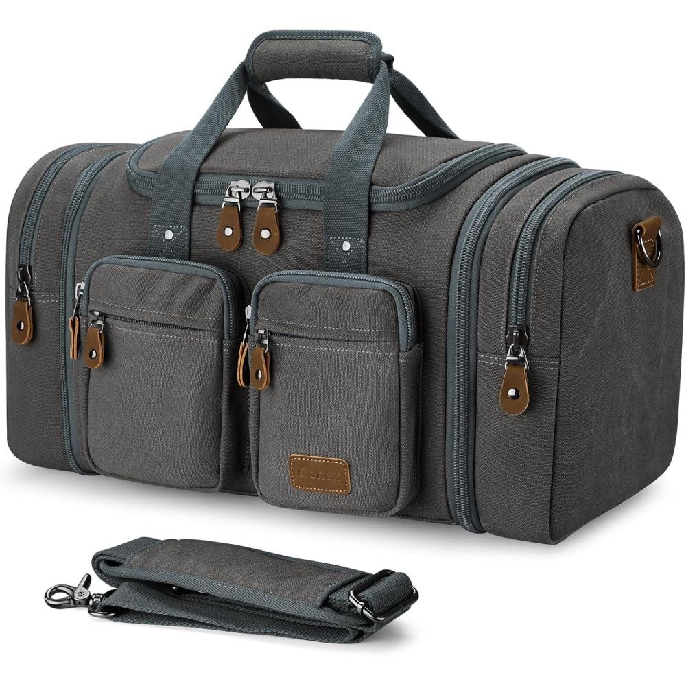 image:imageGonex Canvas Duffle Bag for Travel Expandable Water Resistant 50L Carry on Duffel Overnight Weekender Gym Bag with Wet Dry Separation Pocket amp Suitcase Handle Sleeve Dark GreyGrey