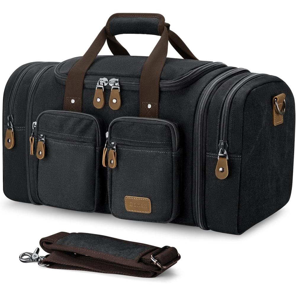 image:imageGonex Canvas Duffle Bag for Travel Expandable Water Resistant 50L Carry on Duffel Overnight Weekender Gym Bag with Wet Dry Separation Pocket amp Suitcase Handle Sleeve Dark GreyDark Grey