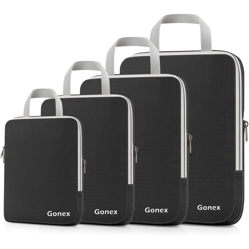 image:imageGonex Compression Packing Cubes 3pcs4pcs Expandable Storage Travel Luggage Bags Organizers4 PCS Black