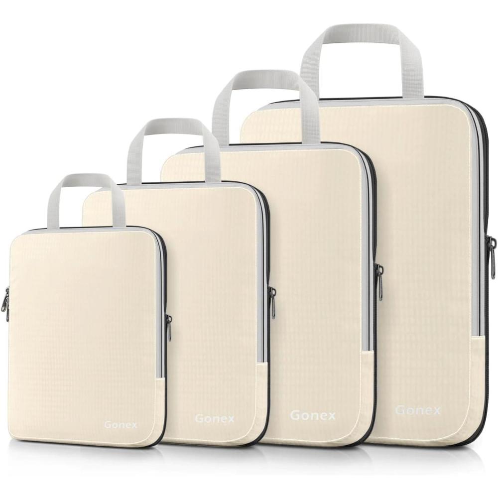 image:imageGonex Compression Packing Cubes 3pcs4pcs Expandable Storage Travel Luggage Bags Organizers4 PCS Cream