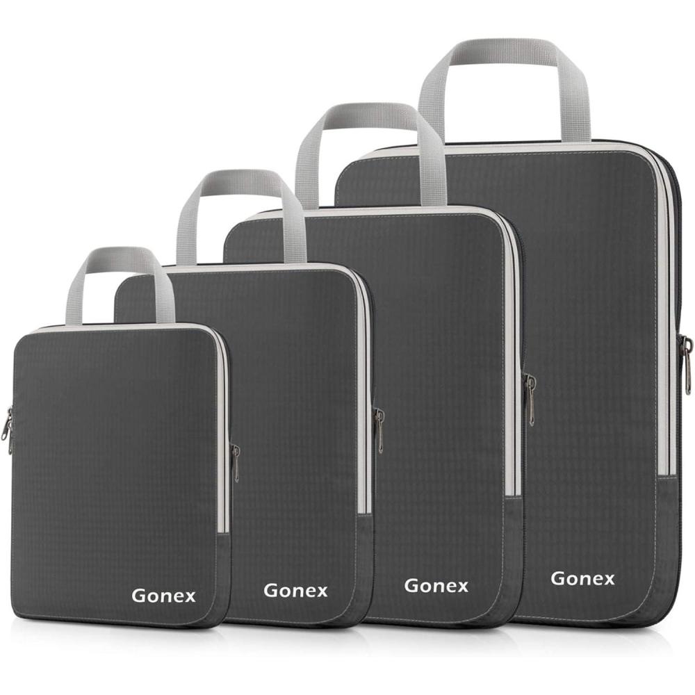 image:imageGonex Compression Packing Cubes 3pcs4pcs Expandable Storage Travel Luggage Bags Organizers4 PCS Deep Gray