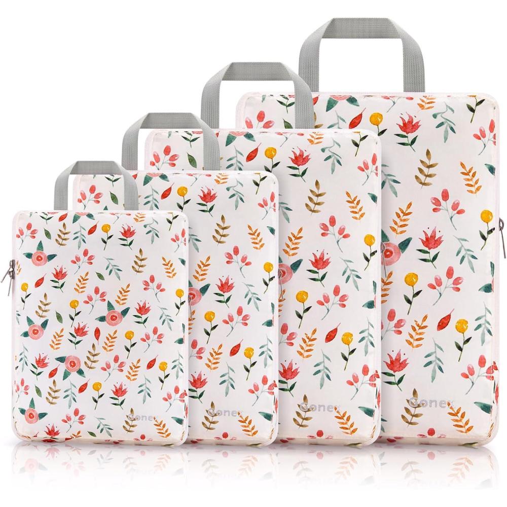 image:imageGonex Compression Packing Cubes 3pcs4pcs Expandable Storage Travel Luggage Bags Organizers4 PCS Floral Pink