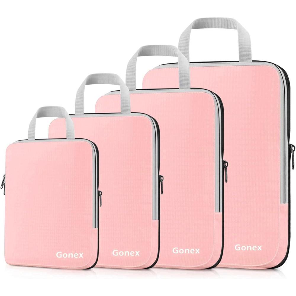 image:imageGonex Compression Packing Cubes 3pcs4pcs Expandable Storage Travel Luggage Bags Organizers4 PCS Pink