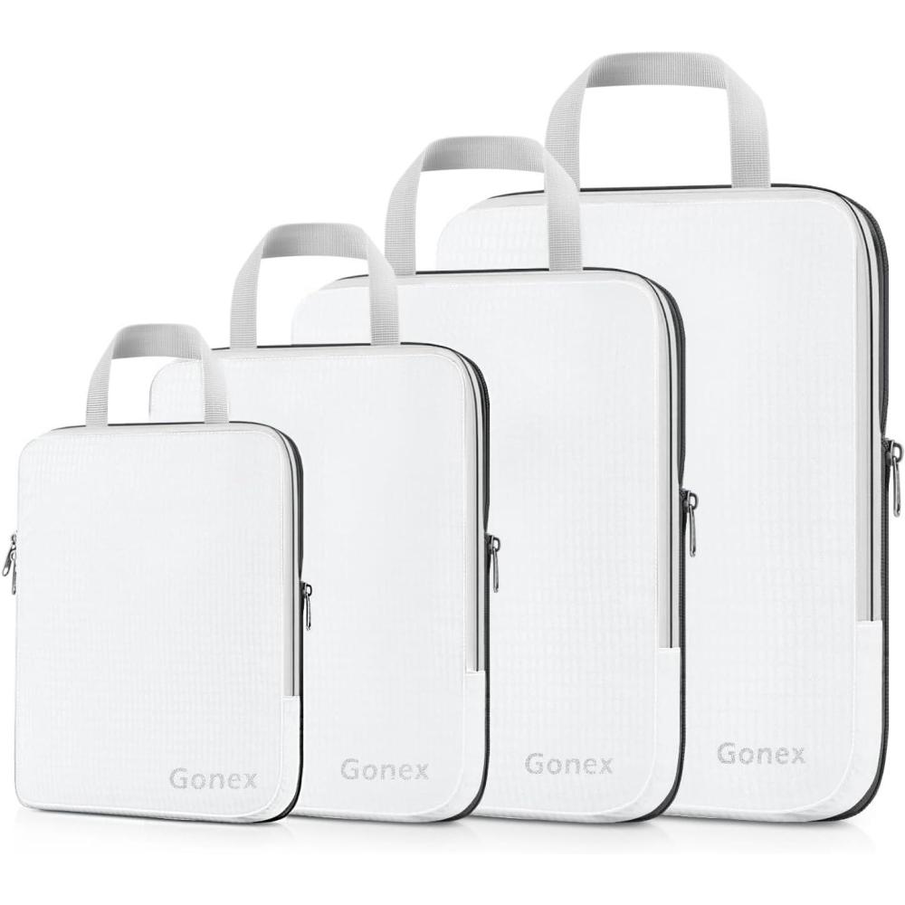 image:imageGonex Compression Packing Cubes 3pcs4pcs Expandable Storage Travel Luggage Bags Organizers4 PCS White
