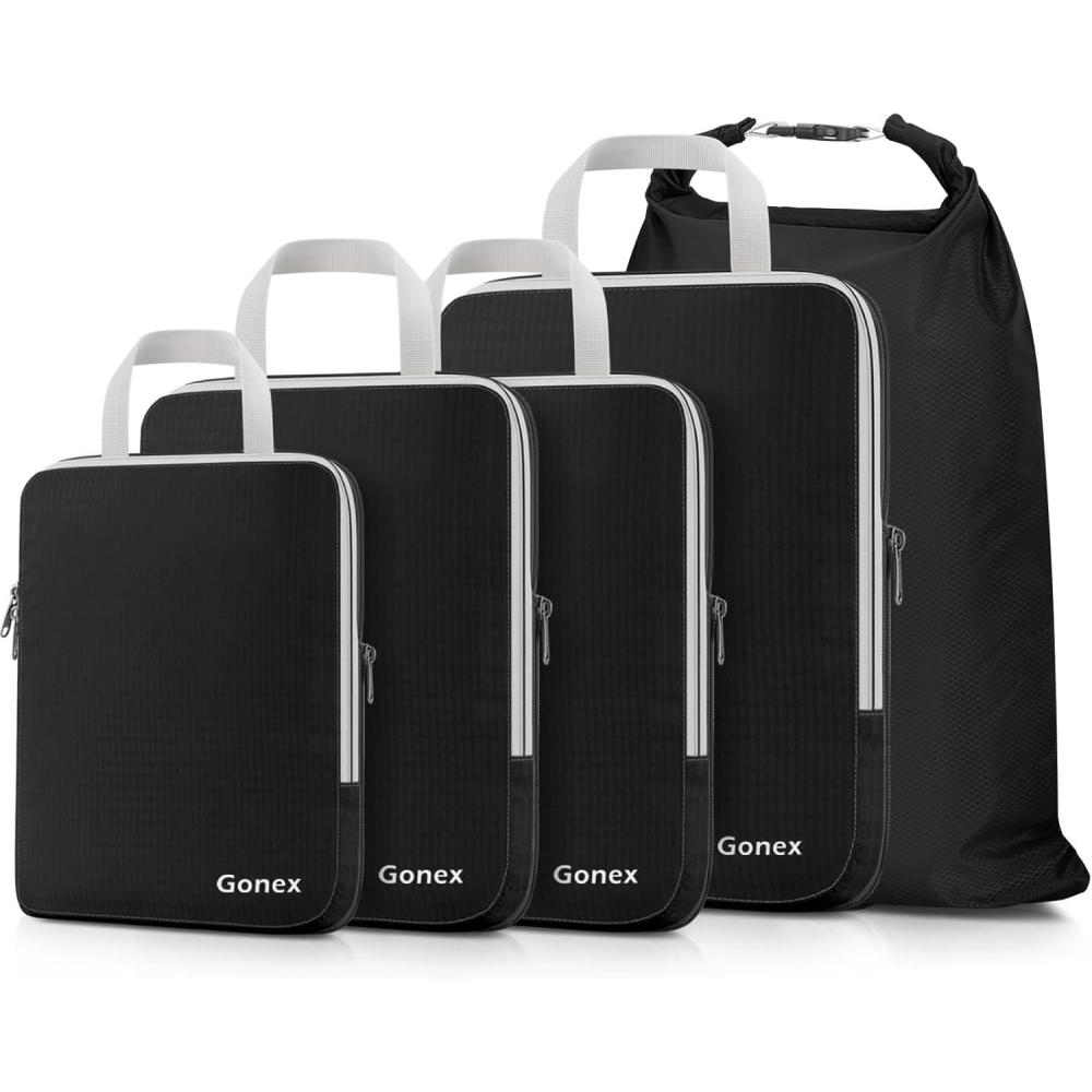 image:imageGonex Compression Packing Cubes 3pcs4pcs Expandable Storage Travel Luggage Bags Organizers5PCS Black