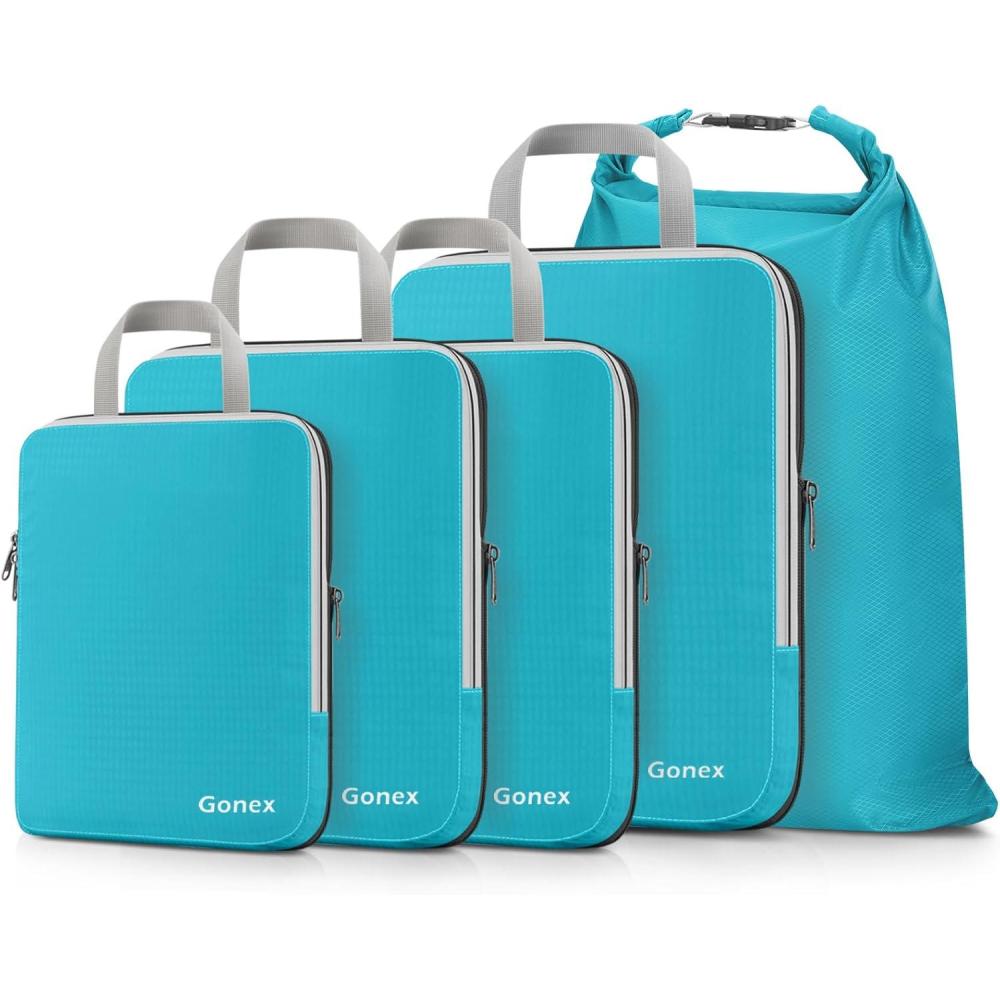 image:imageGonex Compression Packing Cubes 3pcs4pcs Expandable Storage Travel Luggage Bags Organizers5PCS Blue