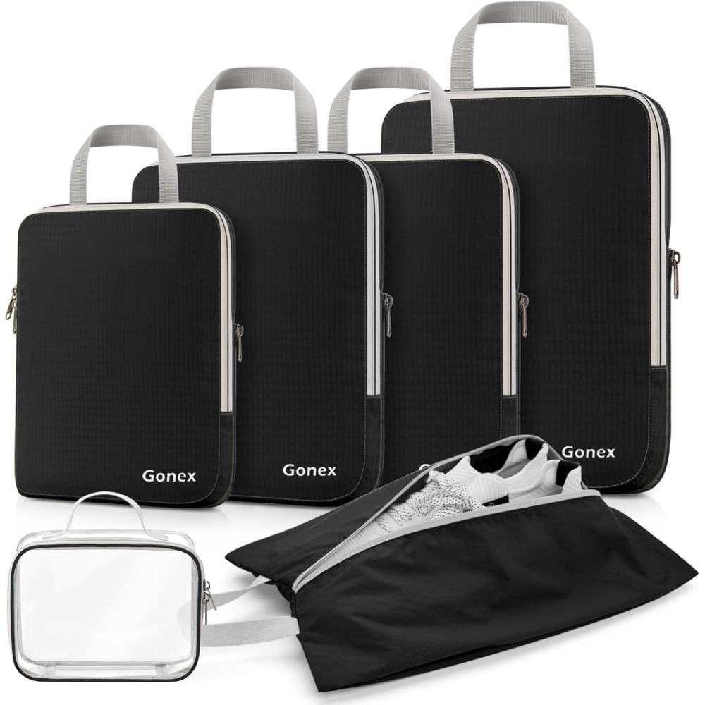 image:imageGonex Compression Packing Cubes 3pcs4pcs Expandable Storage Travel Luggage Bags Organizers6PCS Black