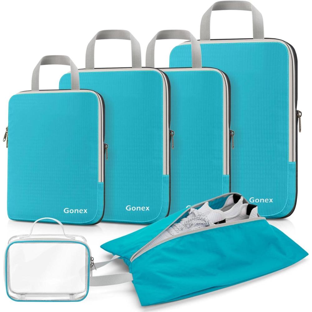 image:imageGonex Compression Packing Cubes 3pcs4pcs Expandable Storage Travel Luggage Bags Organizers6PCS Blue