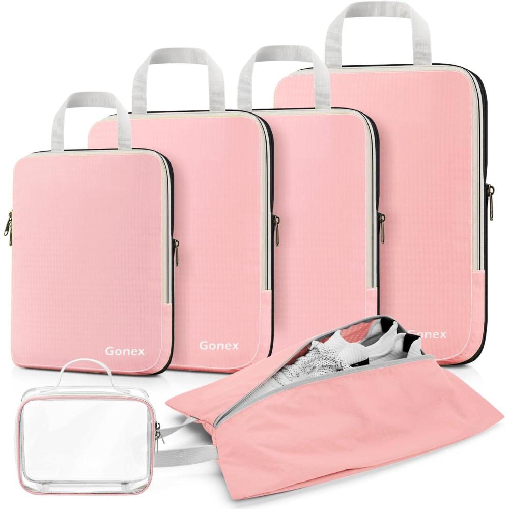 image:imageGonex Compression Packing Cubes 3pcs4pcs Expandable Storage Travel Luggage Bags Organizers6PCS Pink