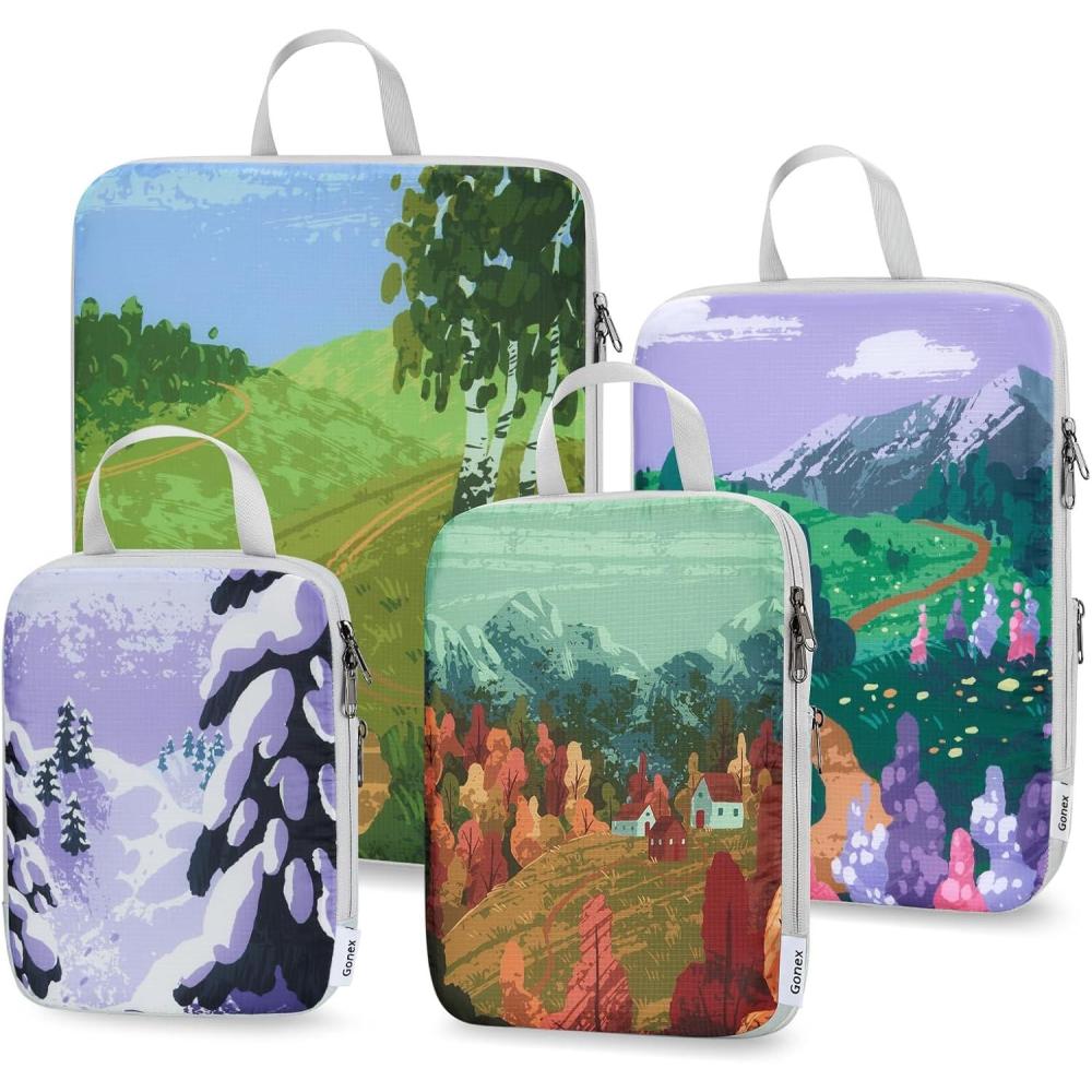 image:imageGonex Compression Packing Cubes 4pcs Expandable Storage Travel Luggage Bags Organizers Travel Cubes for Suitcase Carry On RVSeasons