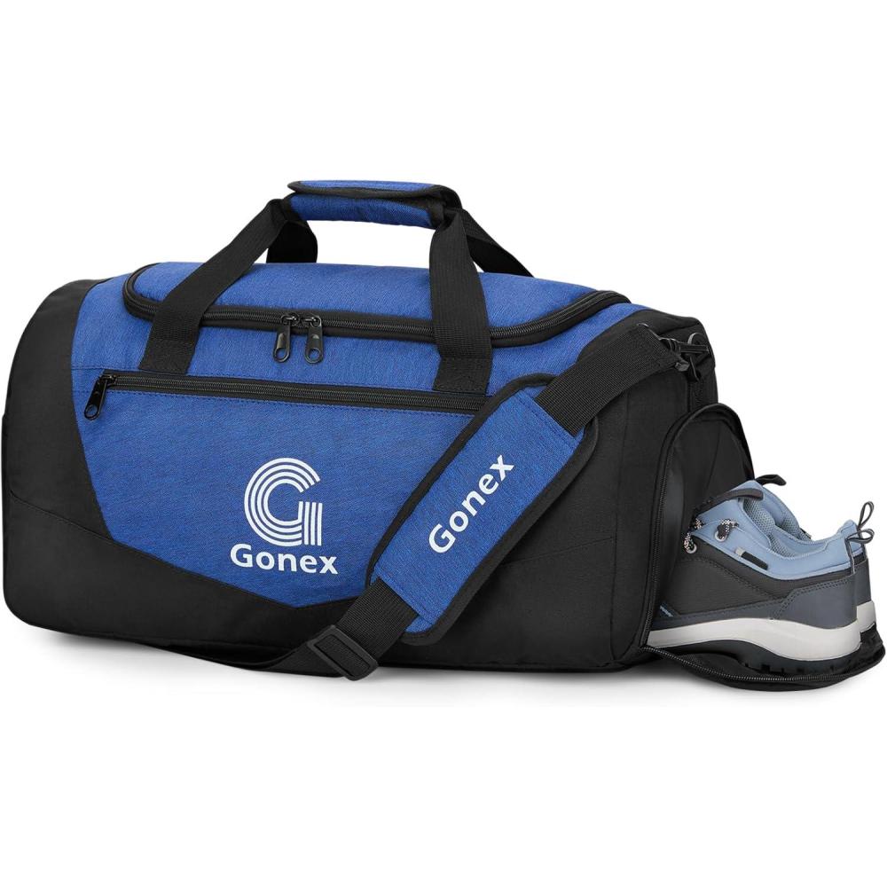 image:imageGonex Gym Duffel Bag with Shoe Compartment Wet Pocket Large Capacity Sports Duffle Bag for Men Women Workout amp Travel Bag with Multiple Pockets BlackGray Medium 60LBlackBlue