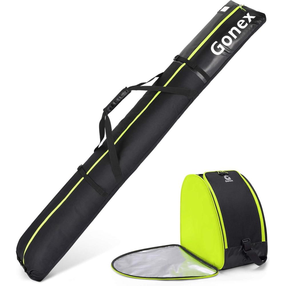 image:imageGonex Padded Ski Bag and Boot Bag Combo WaterResistant Adjustable Length Ski Bag for Men Women Large Ski Boots Bag for Ski Travel Store and TransportBlack