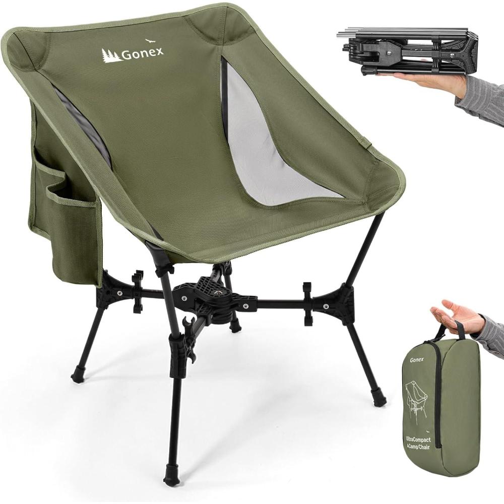 image:imageGonex Portable Camping Chair The 5th Gen Ultralight Compact Backpacking Foldable Lightweight Folding Chair for Outdoor Camp Hiking Beach Picnic Concert Supports 330lbs Black 1 PCSArmy Green