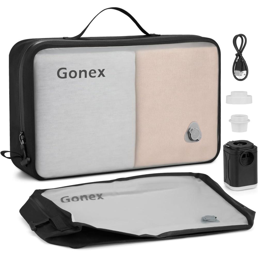 image:imageGonex Vacuum Travel Bag with Pump Reusable Compression Packing Bag with Handle amp Transparent Window Wide Opening Waterproof Travel Storage Organizer for CarryOn Suitcase Backpack 2PCSPumpBlack