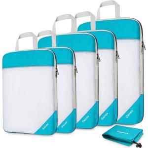 Compression Packing Cubes, Gonex Extensible Storage Mesh Bags Organizers(A: 6 PCS New Size & Higher Blue)